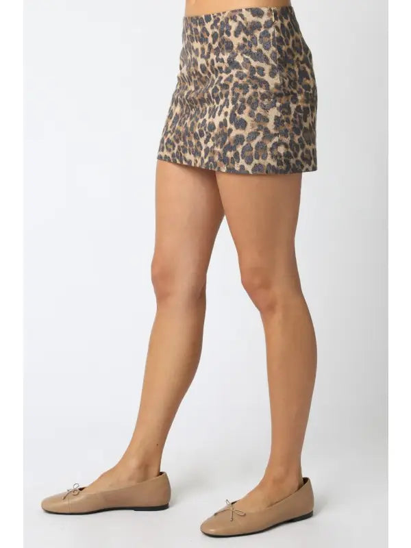 Olivaceous | Amara Leopard Mini Skirt | Side | Vagabond | Apparel | Boutique