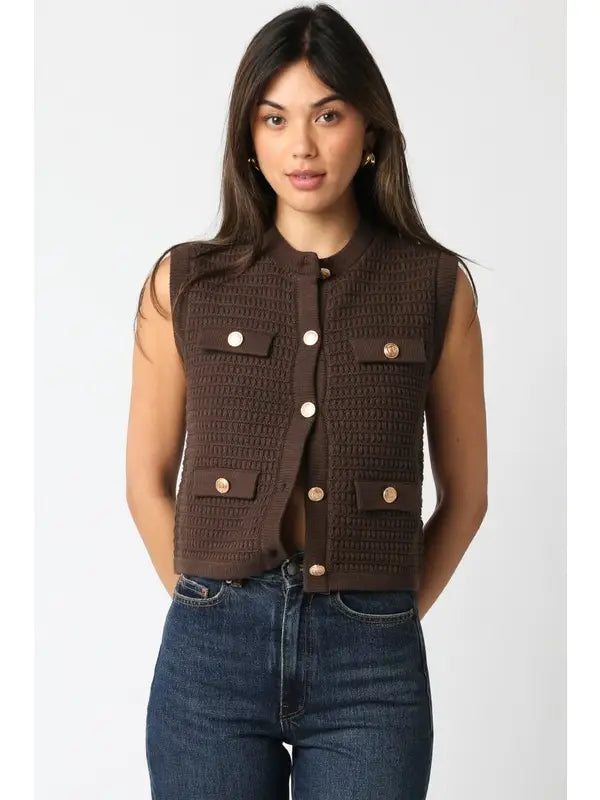 Olivaceous | Selena Button Knit Top | Brown | Vagabond | Apparel | Boutique