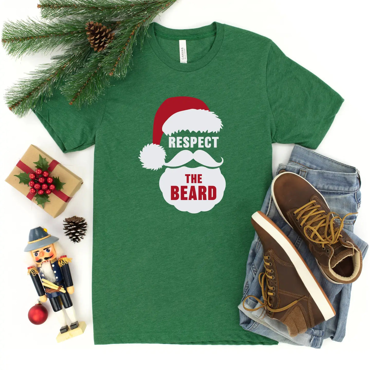 Olive & Ivory |  Respect The Beard Santa Tee | Vagabond | Apparel | Boutique