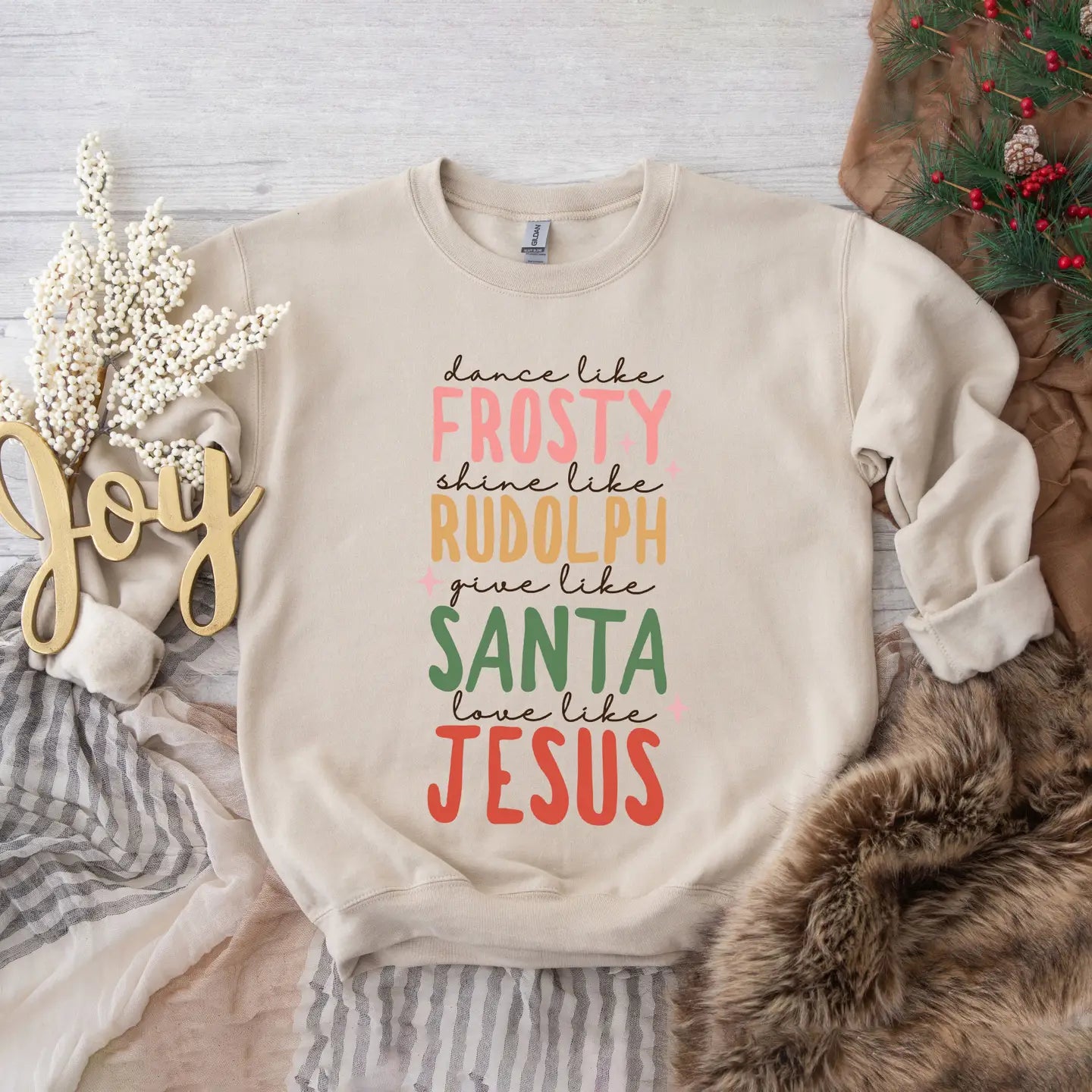 Olive & Ivory |  Frosty Rudolph Santa Jesus Sweatshirt | Vagabond | Apparel | Boutique