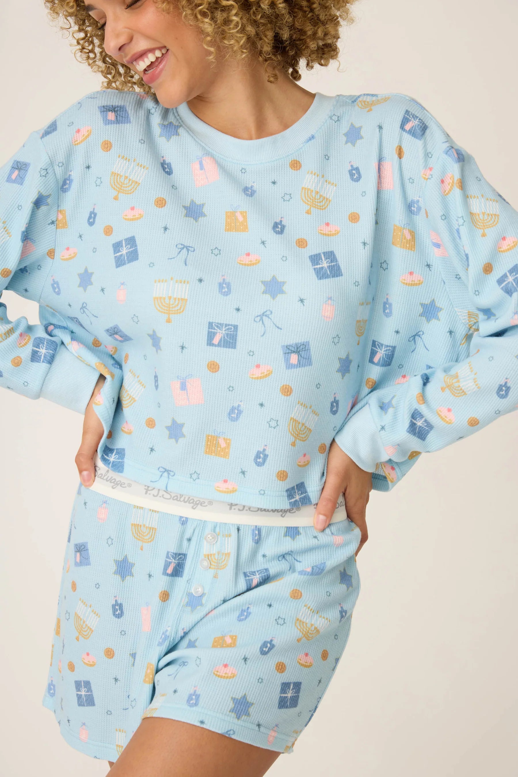 PJ Salvage | Boyfriend Boxer Hanukkah Print Shorts Set | Close |  Vagabond | Apparel | Boutique