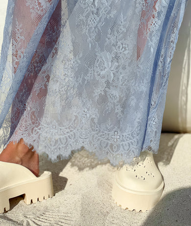 Palm Collective | Daintree Lace Skirt | Dusty Blue | Close | Vagabond | Apparel | Boutique