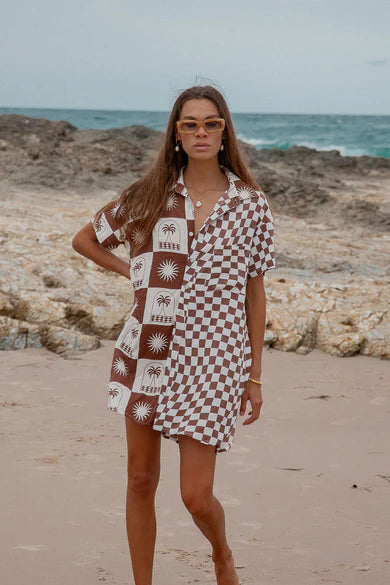 Palma | Checkerboard Shirt Dress | Brown | Vagabond | Apparel | Boutique
