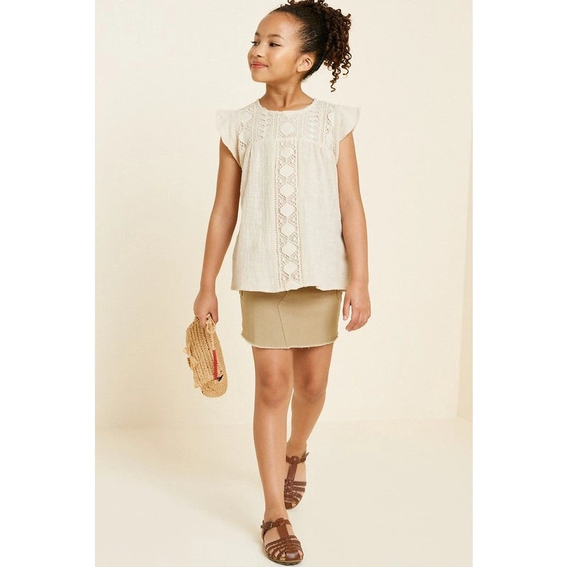 Paperdoll | Crochet Flutter Blouse | Tan