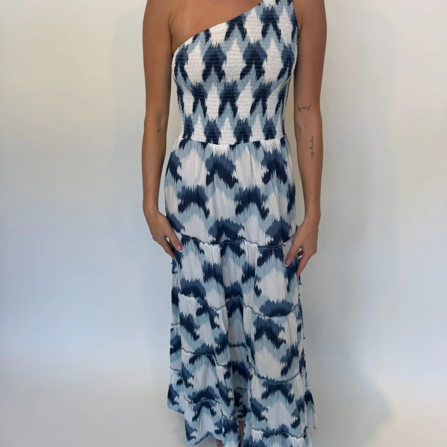 Phie Brushed Cotton One Shoulder Dress Indigo / S Phie Brushed Cotton One Shoulder Dress Indigo / S