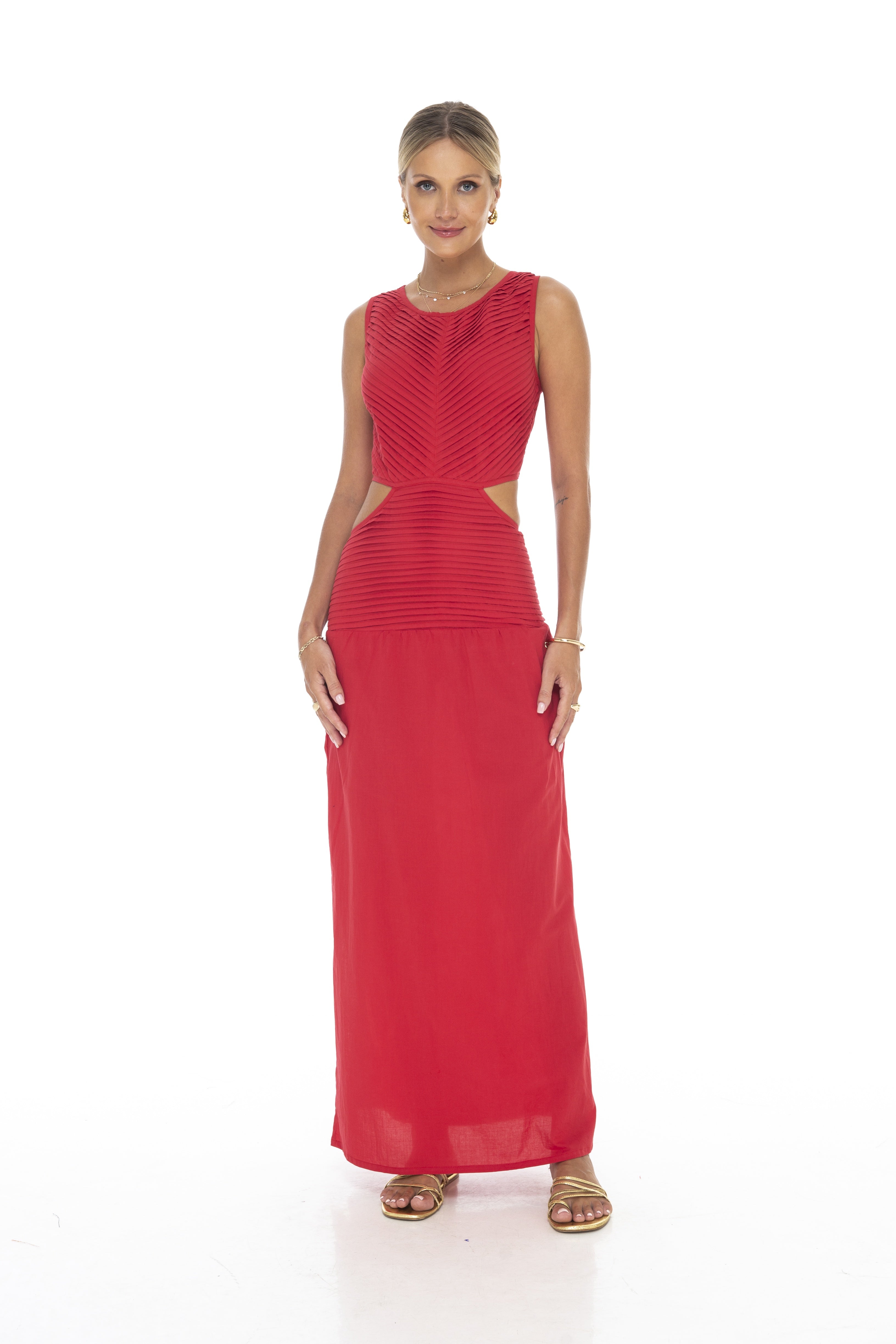 Phie Brushed Cotton Pleated Cut Out Dress