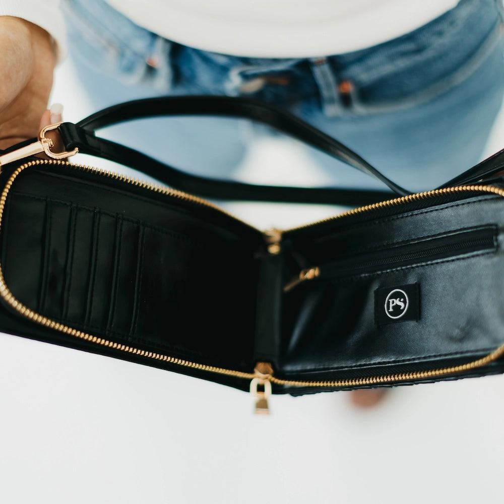 Pretty Simple | Woven Double Duty Phone Bag | Black | Inside | Vagabond | Apparel | Boutique