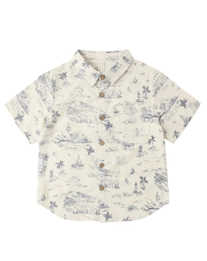 Rylee & Cru | Collared Short Sleeve Shirt Ocean Toile | Vagabond | Apparel | Boutique