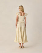 Rylee & Cru | Ruffle Tiered Maxi Skirt Citron Stripe | Back | Vagabond | Apparel | Boutique