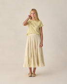 Rylee & Cru | Ruffle Tiered Maxi Skirt Citron Stripe | Vagabond | Apparel | Boutique
