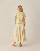 Rylee & Cru | Ruffle Tiered Maxi Skirt Citron Stripe | Back | Vagabond | Apparel | Boutique