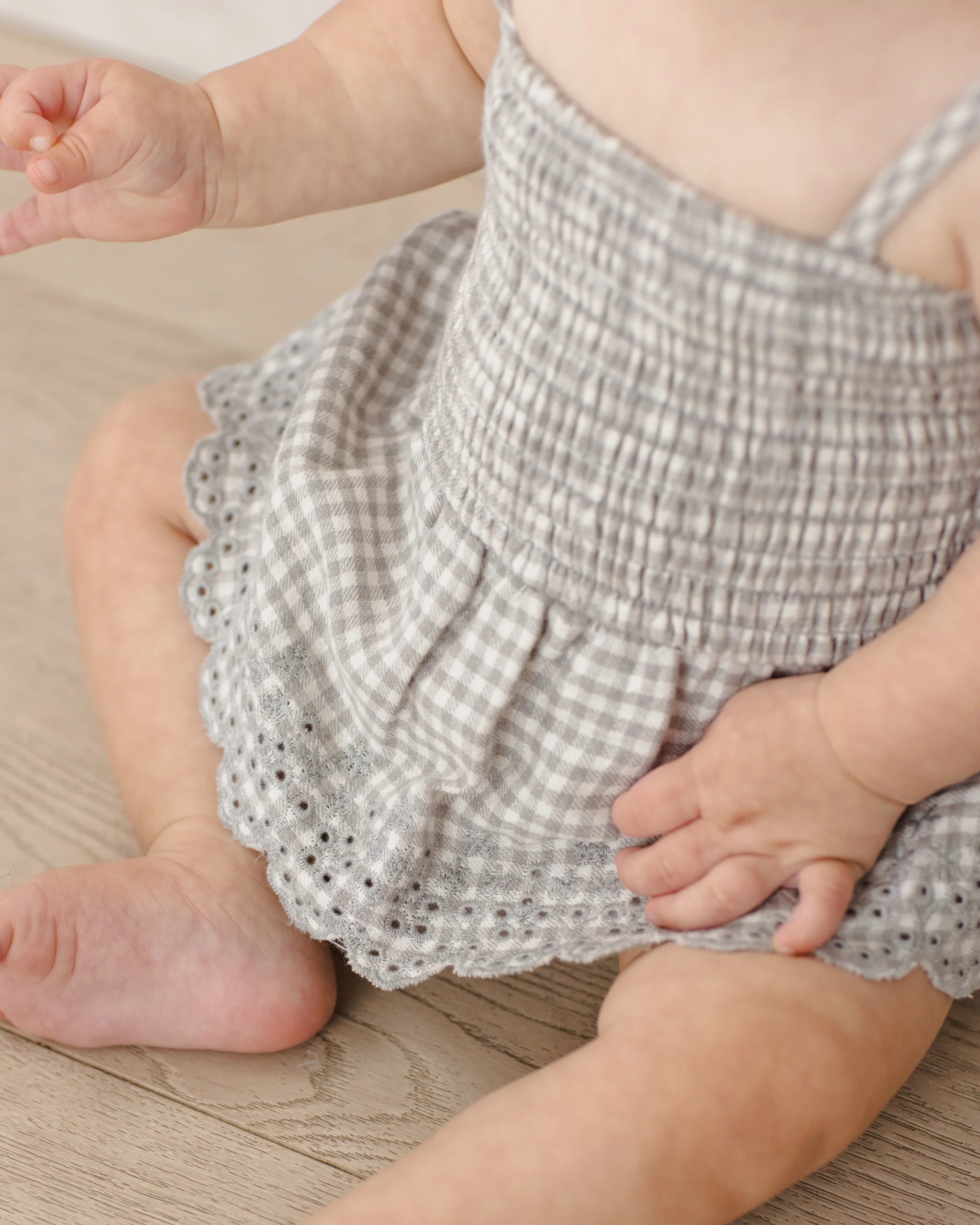 Rylee & Cru Smocked Skirted Romper Sage Gingham