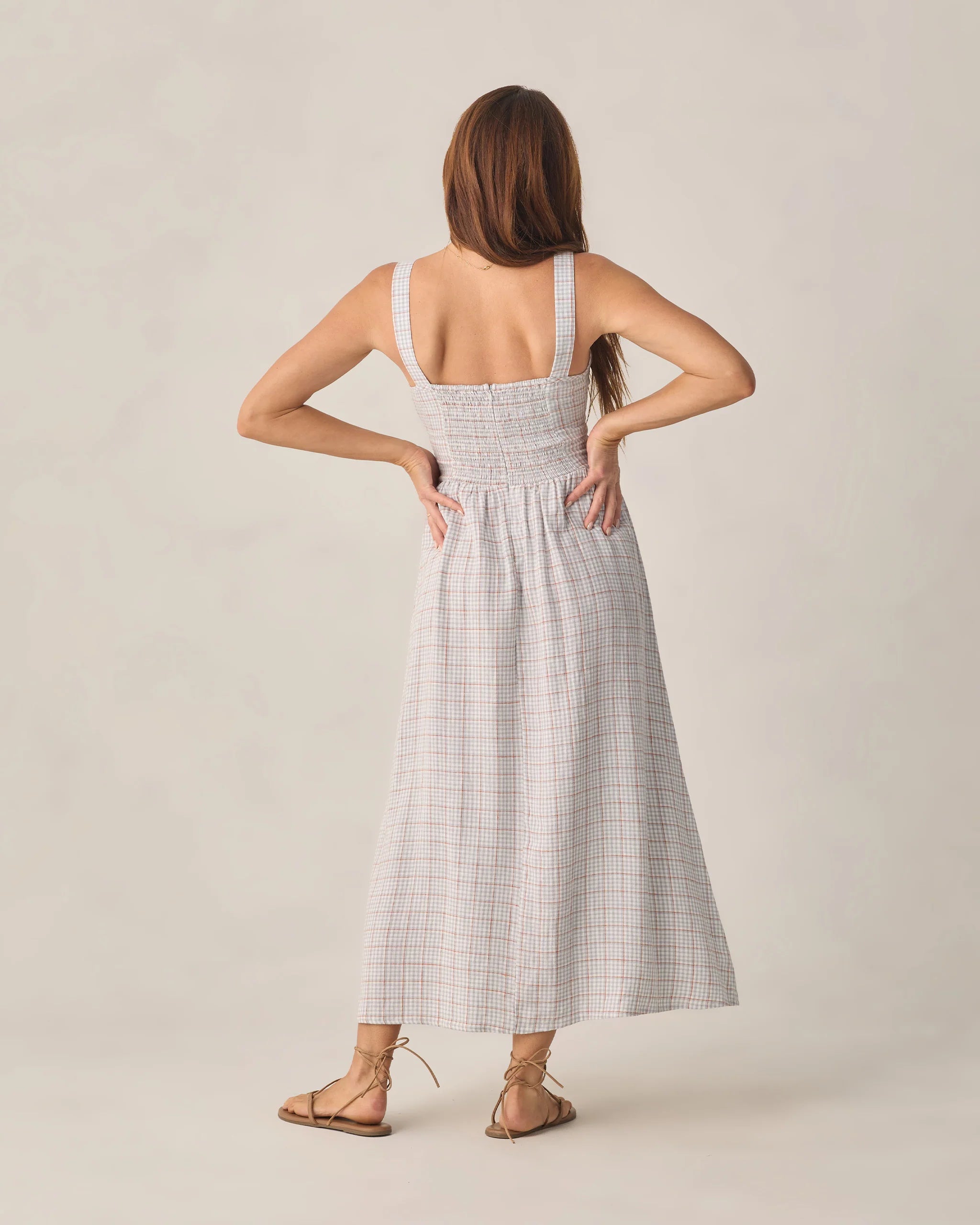 Rylee & Cru | Women Primrose Maxi Dress Light Blue Plaid | Back | Vagabond | Apparel | Boutique