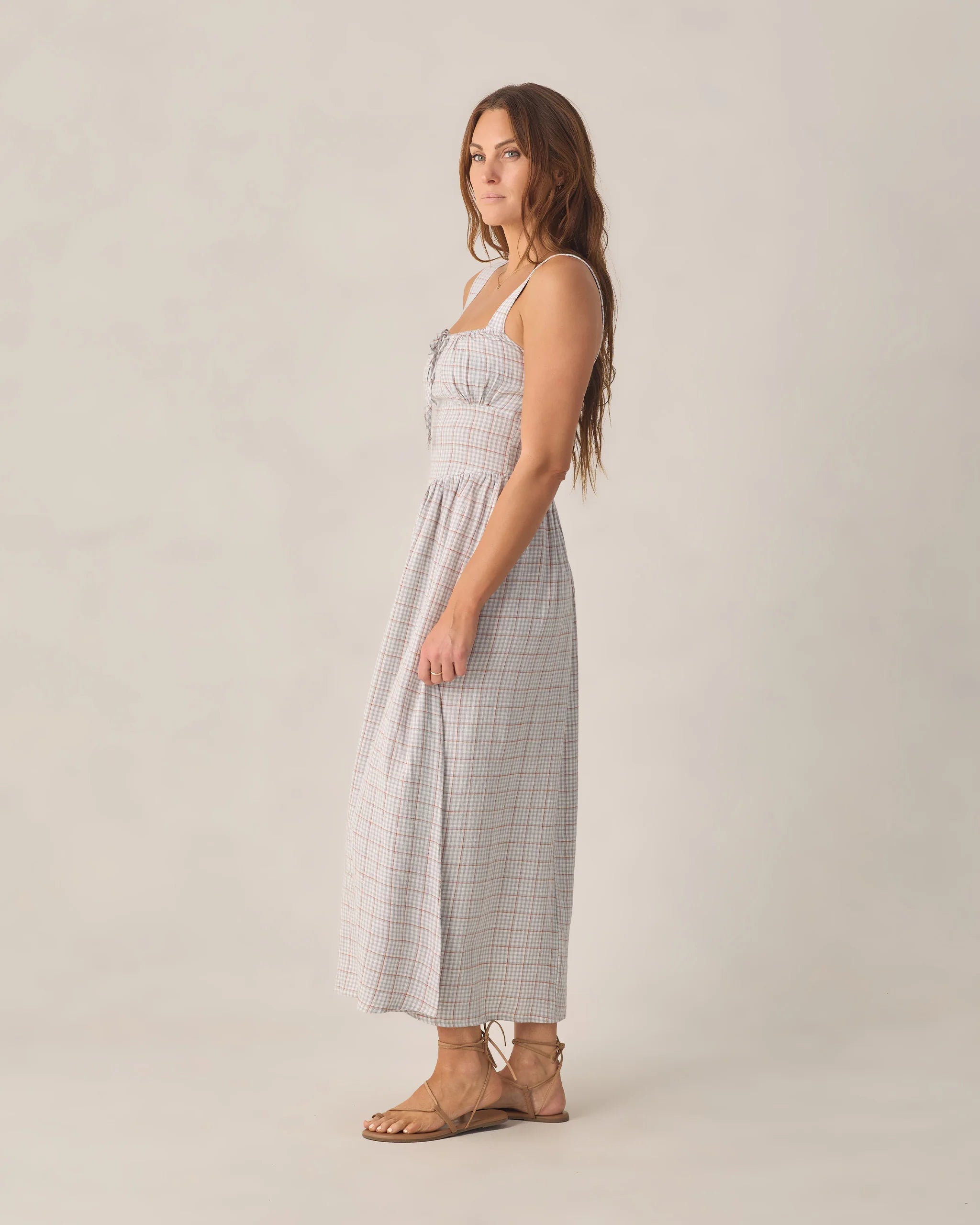 Rylee & Cru | Women Primrose Maxi Dress Light Blue Plaid | Side | Vagabond | Apparel | Boutique