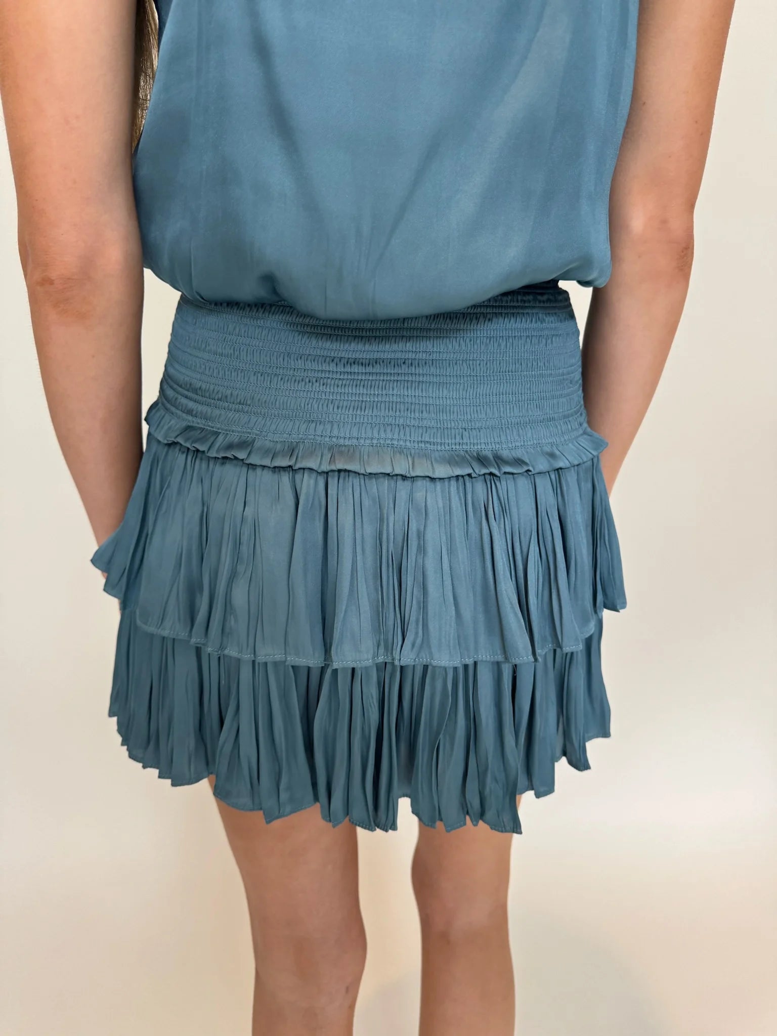 Reset | Silky Amore Skirt | Back | Dark Teal | Vagabond | Apparel | Boutique