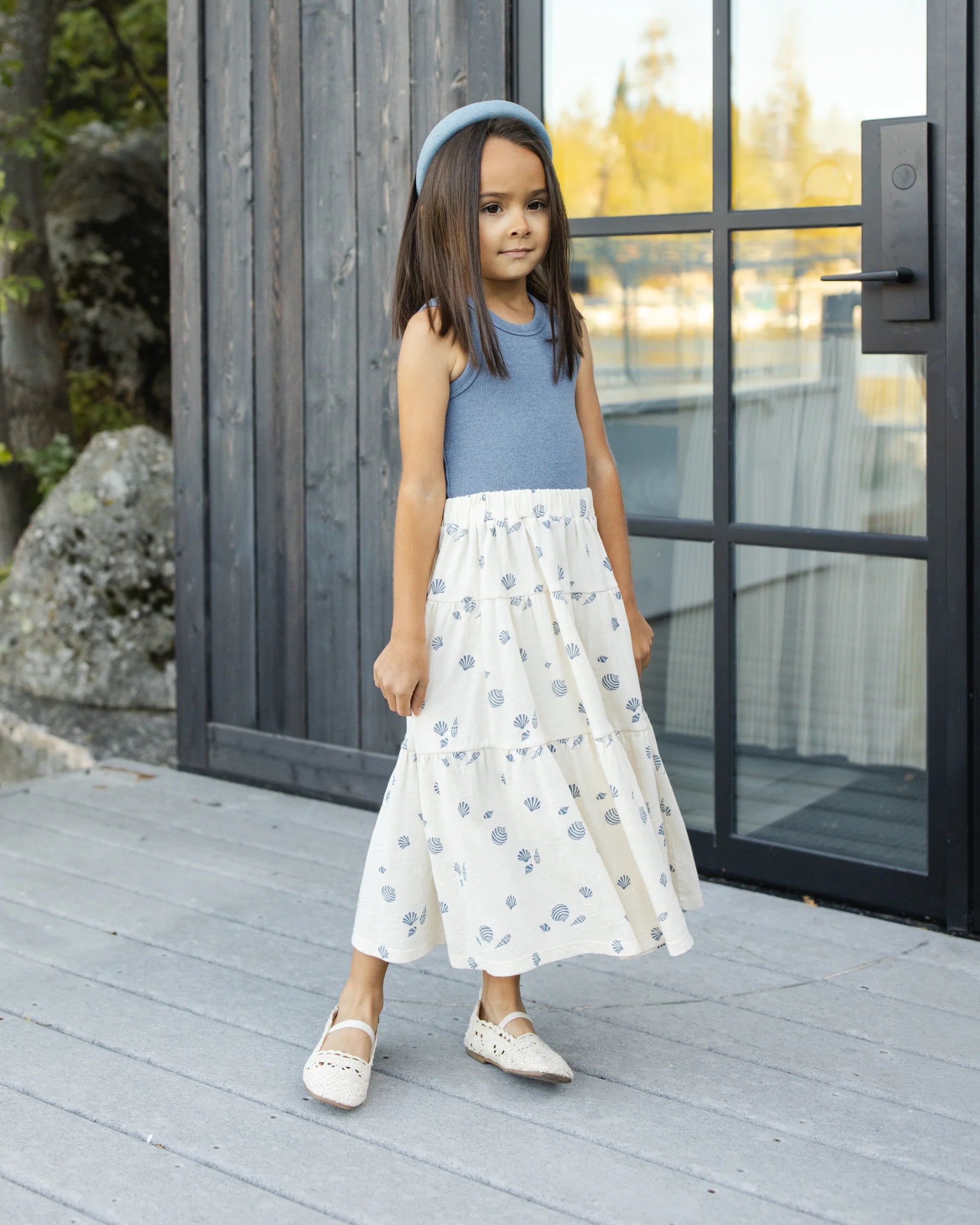 Rylee & Cru | Tiered Midi Skirt Seashells | Side | Vagabond | Apparel | Boutique