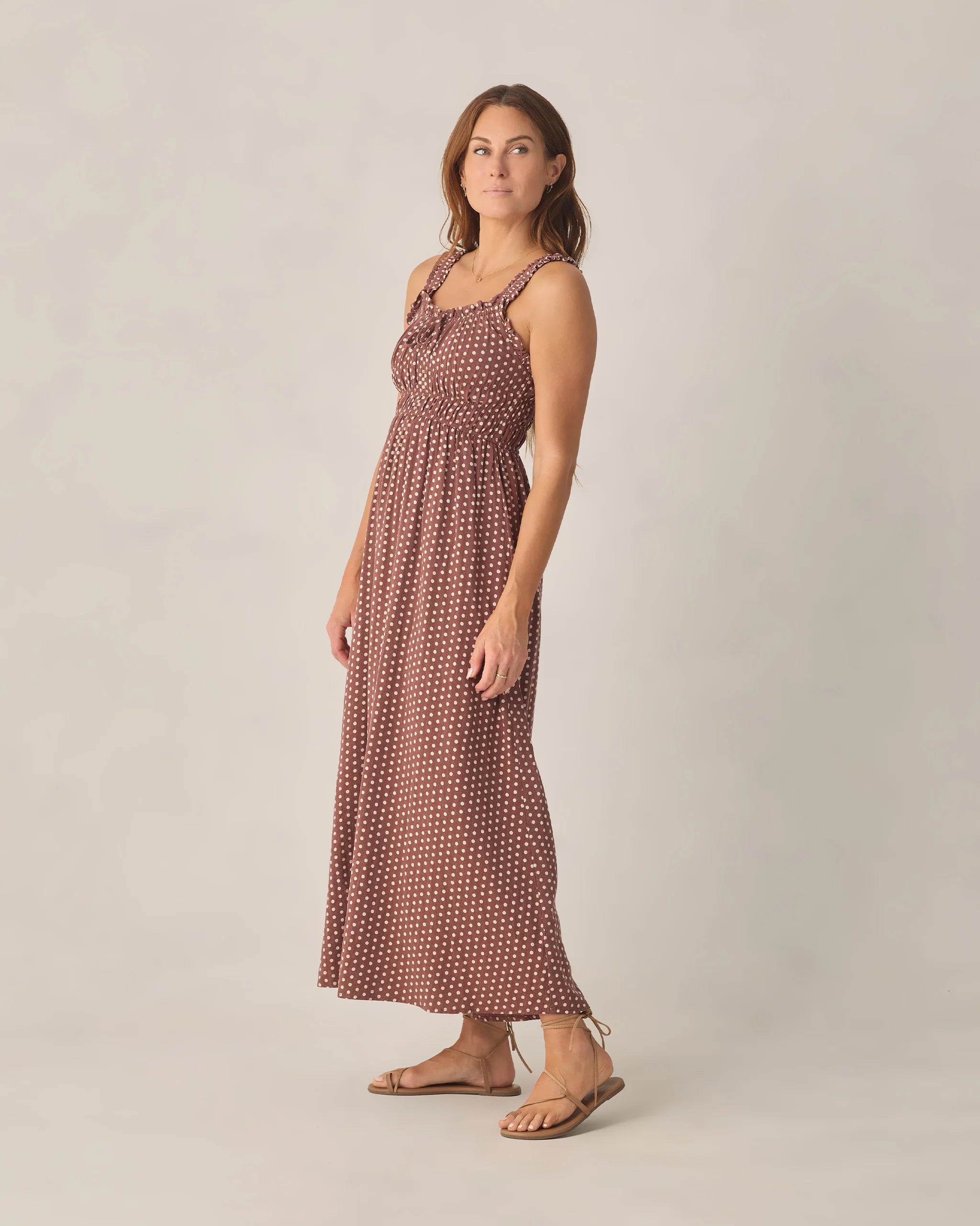 Rylee & Cru | Women Jane Dress | Chocolate Polka Dot | Side | Vagabond | Apparel | Boutique