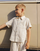 Rylee & Cru | Collared Short Sleeve Shirt Sea Stripe | Model | Vagabond | Apparel | Boutique