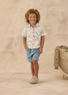 Rylee & Cru | Collared Short Sleeve Shirt Ocean Toile | Model | Vagabond | Apparel | Boutique