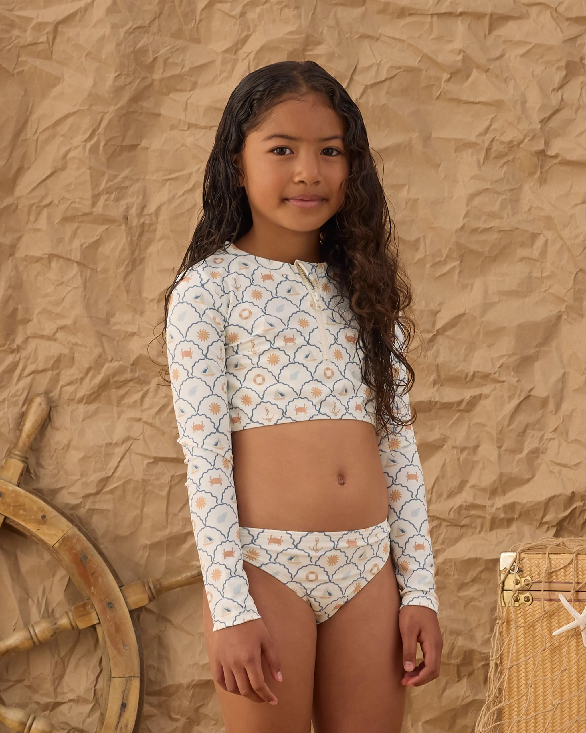 Rylee & Cru | Crop Rashguard Set Nautical Model | Vagabond | Apparel | Boutique