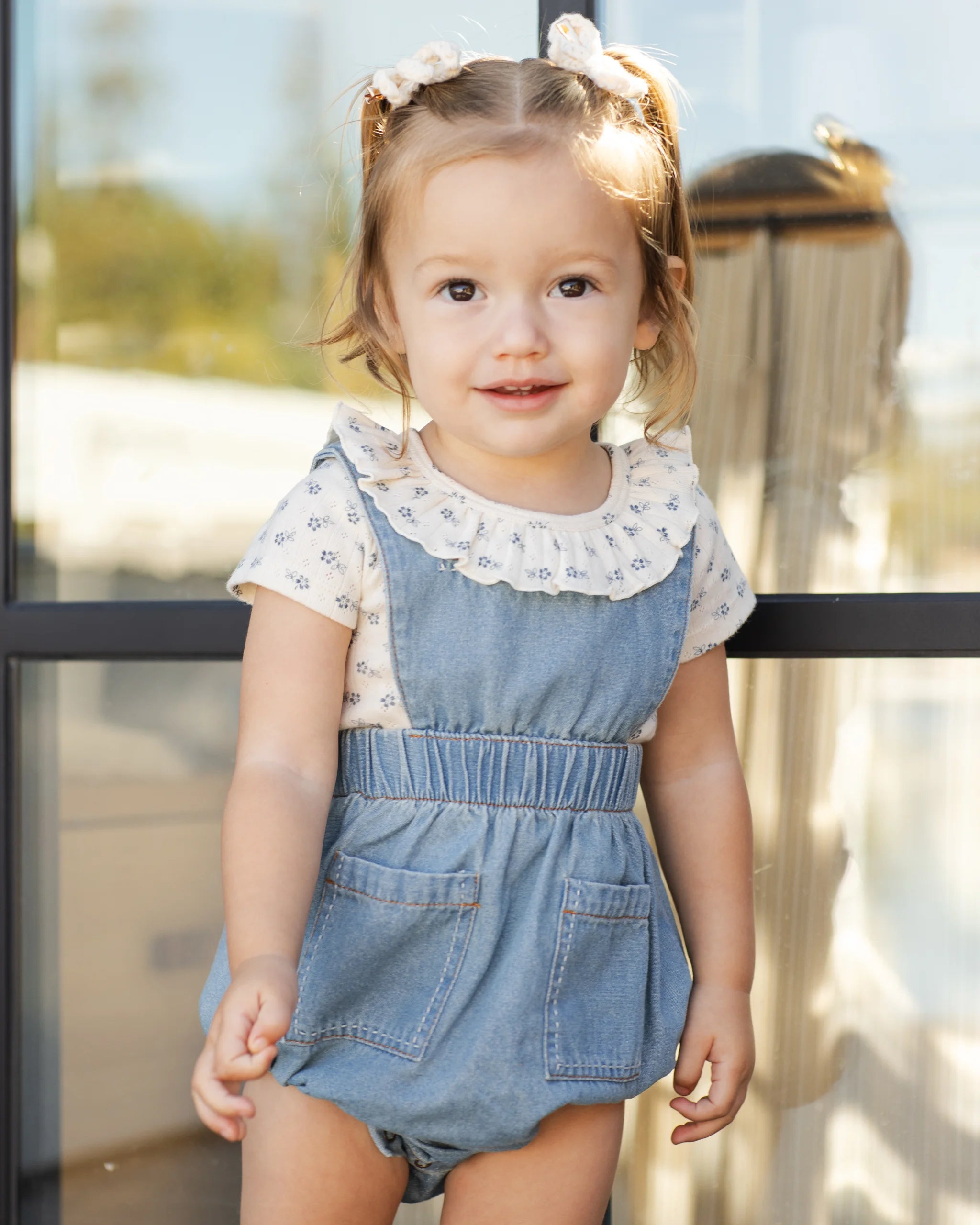 Rylee & Cru | Denim Romper | Washed Blue | Model | Vagabond | Apparel | Boutique