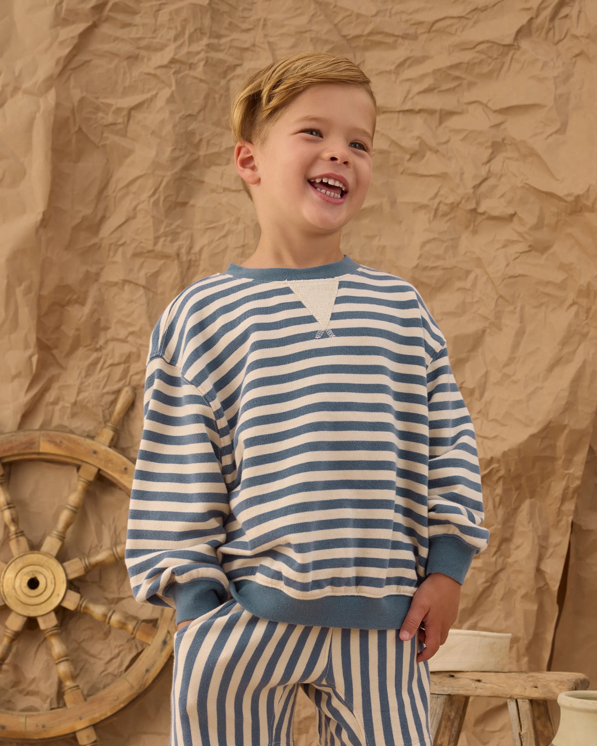 Rylee & Cru | Oversized Crew Marine Stripe | Model | Vagabond | Apparel | Boutique