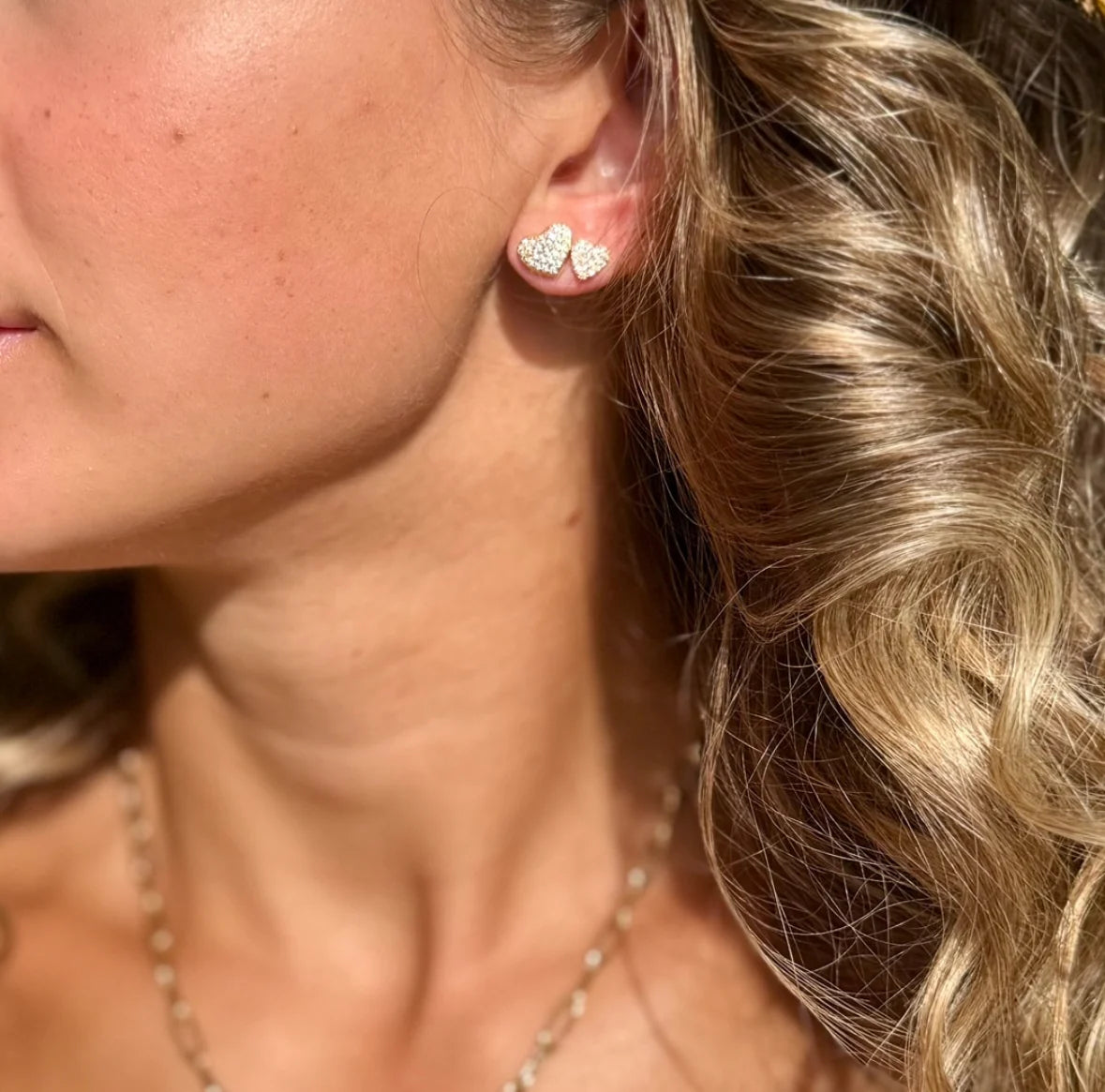 Silver Girl Medium Pave Heart Post Earrings | Vagabond Apparel Boutique