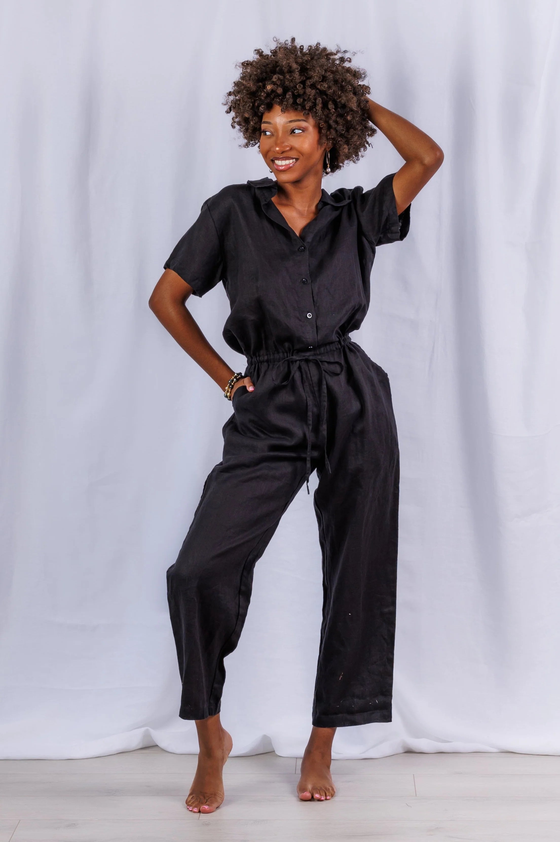 Black linen playsuit shop