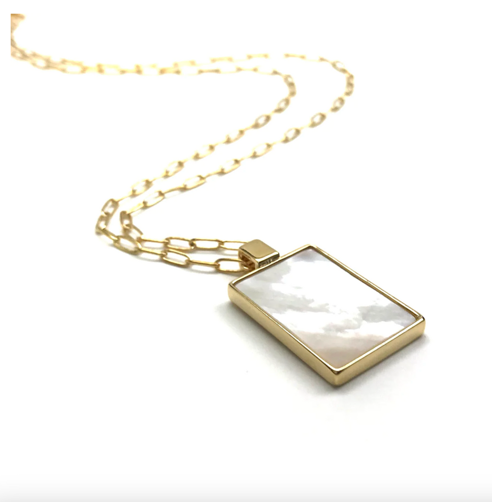 Silver Girl Mother of Pearl Rectangle Necklace