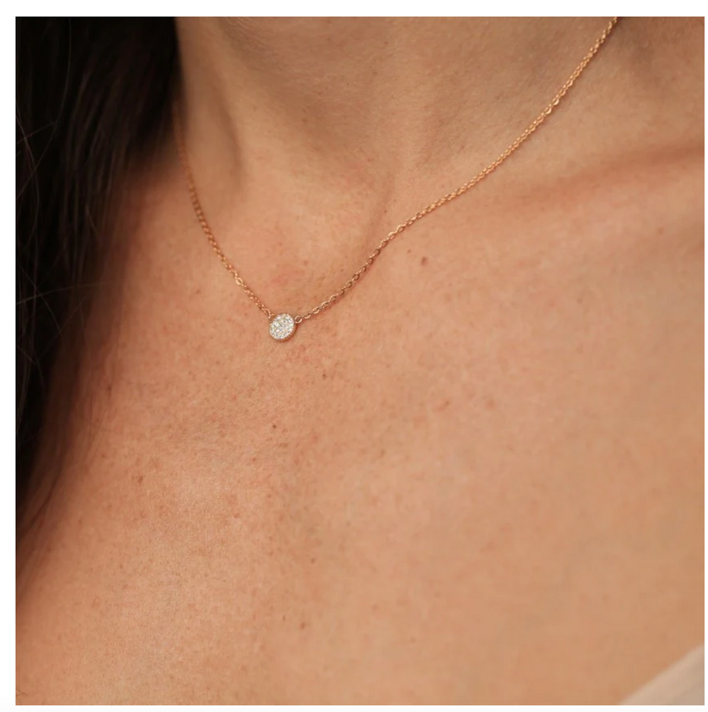 Silver Girl Pave Disc Necklace