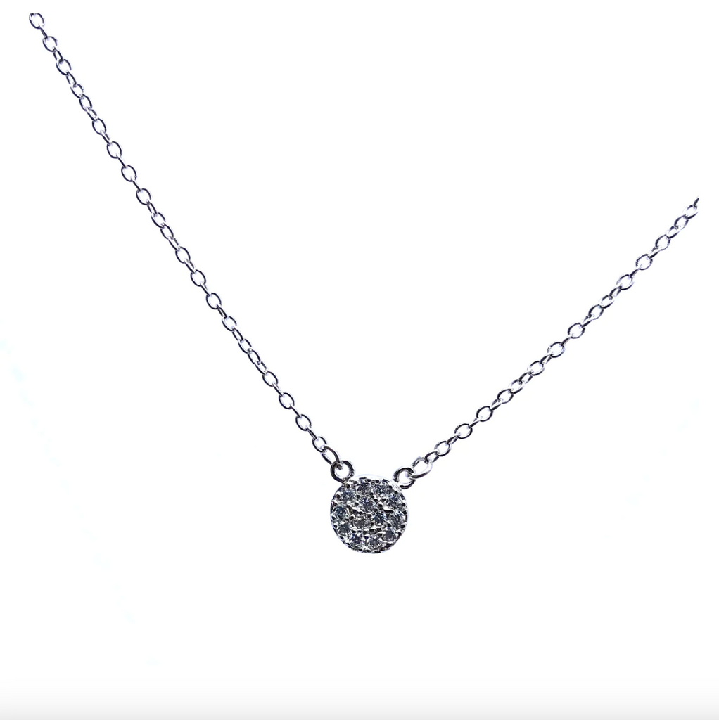 Silver Girl Pave Disc Necklace