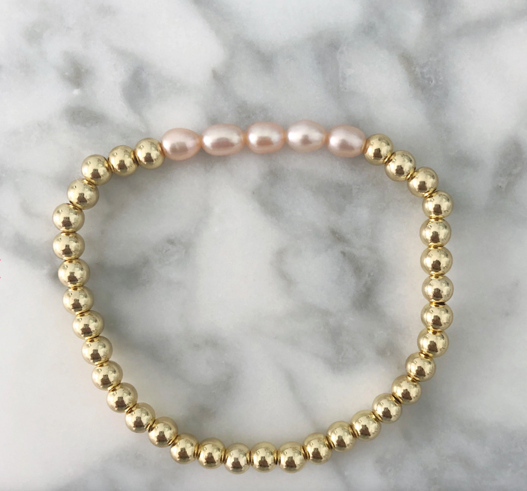 Alexandra Gioia Pearl and Gold Ball Stackable Bracelet