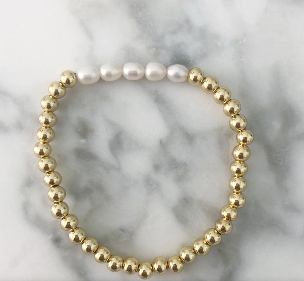 Alexandra Gioia Pearl and Gold Ball Stackable Bracelet