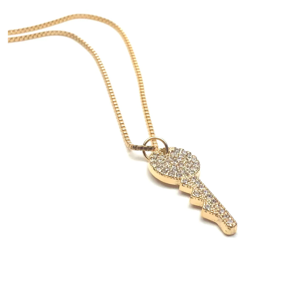 Silver Girl Pave Key Necklace