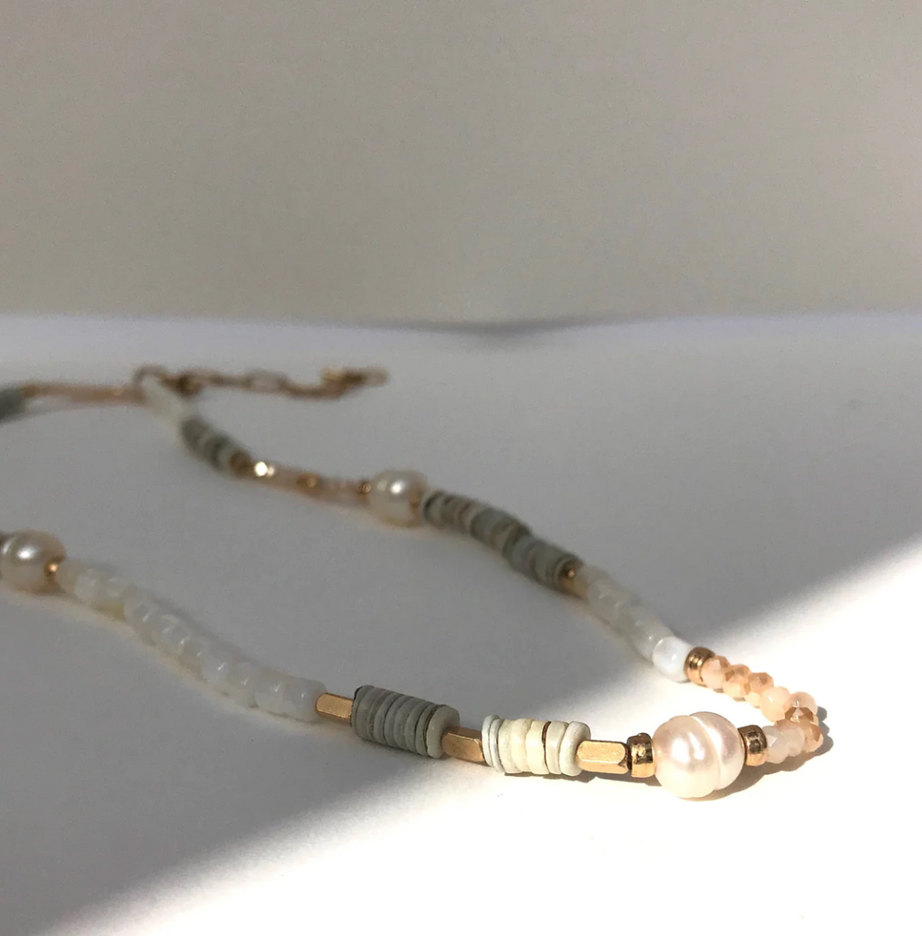 Silver Girl Mother of Pearl Heishi Pearl Necklace