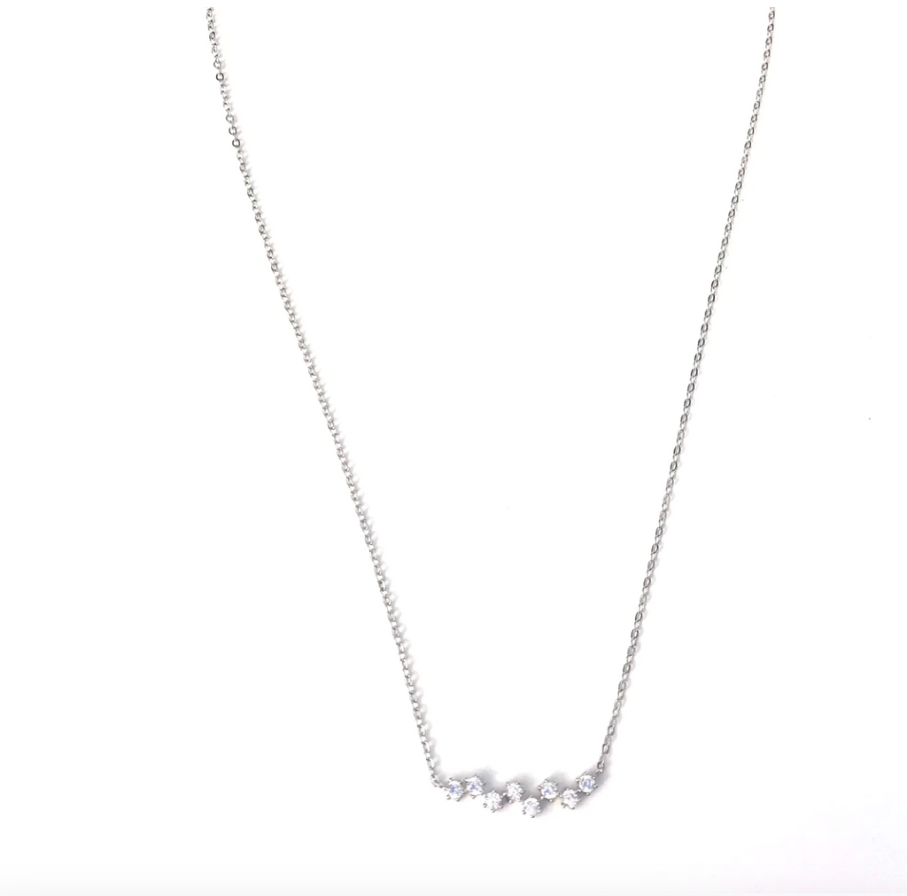 Silver Girl Offset CZ Bar Necklace