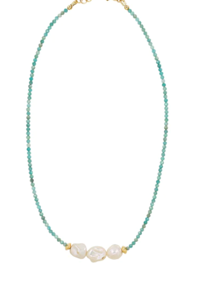 Sealustre Keshi Pearl Trio & Amazonite Gemstone Necklace