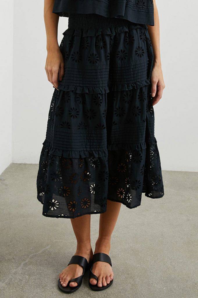 Rails Gail Floral Embroidered Midi Skirt Black