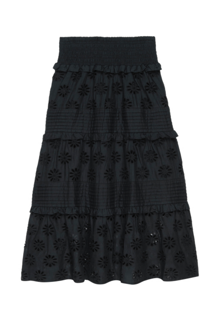 Rails Gail Floral Embroidered Midi Skirt Black