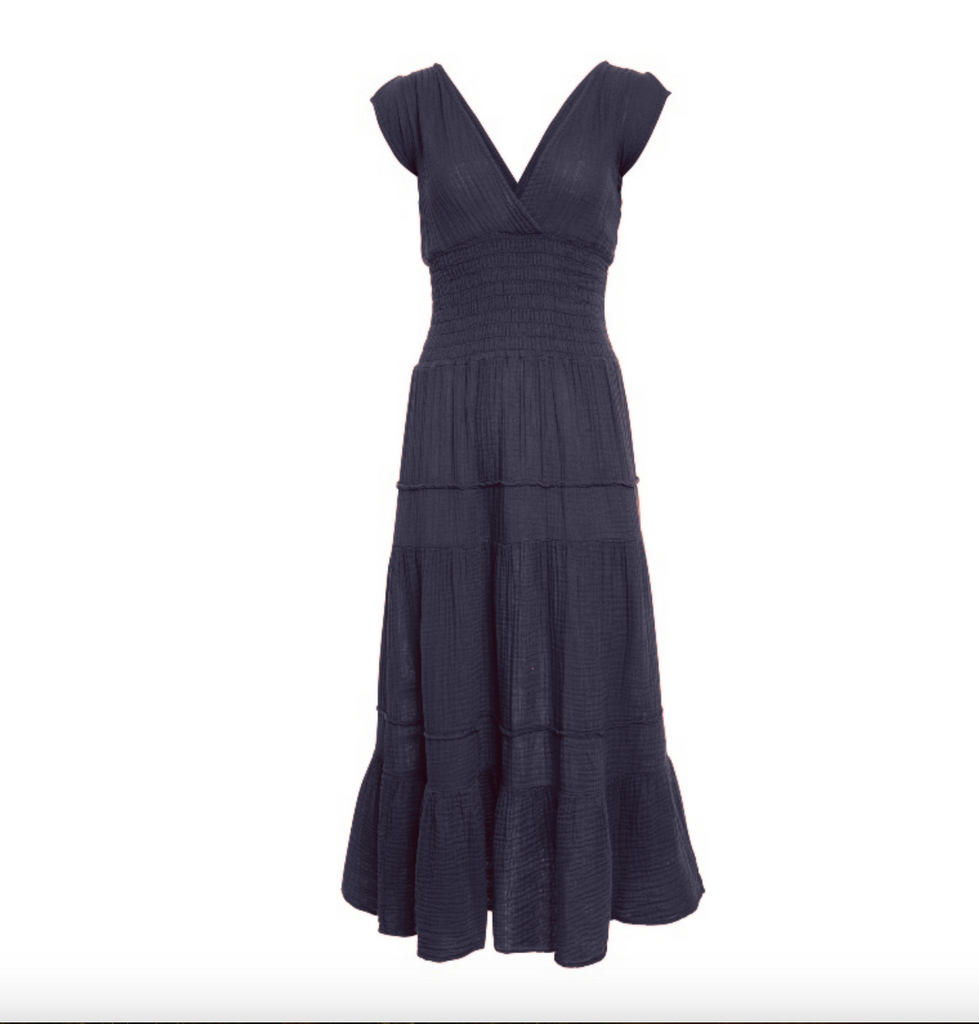 Felicite Smocked Maxi Dress Navy | Vagabond Apparel Boutique