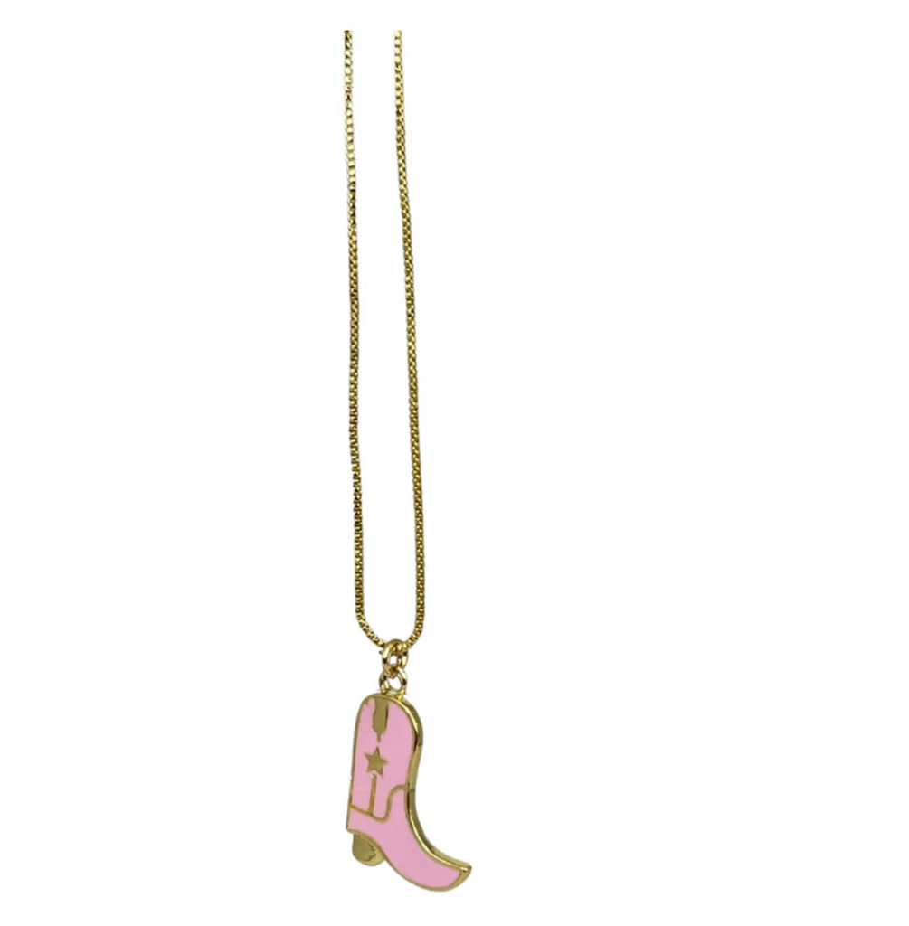 Sahira Pink Enamel Cowboy Boot Necklace | vagabond Apparel Boutique