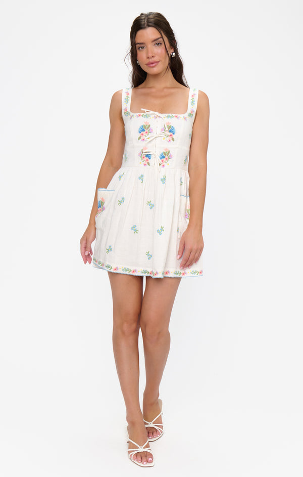 show me your mumu mandi mini dress Demi Mini Dress, in Wild Meadow Embroidery