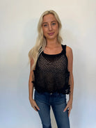 Skemo | Azure Crochet Tank Top W/Tie | Black | Front | Vagabond | Apparel | Boutique