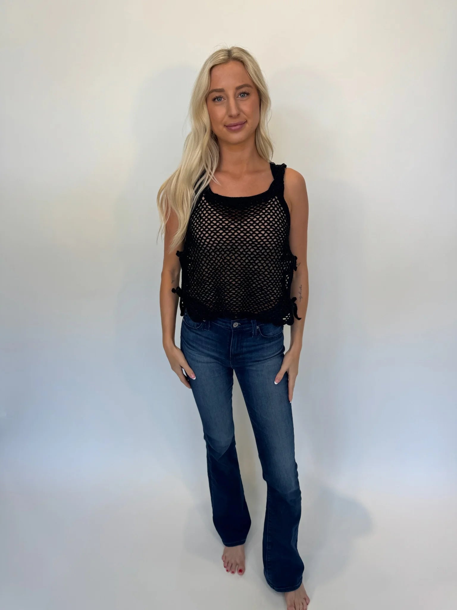 Skemo | Azure Crochet Tank Top W/Tie | Black | Front | Vagabond | Apparel | Boutique