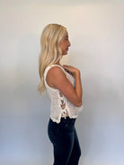 Skemo | Azure Crochet Tank Top W/Tie | White | Side | Vagabond | Apparel | Boutique