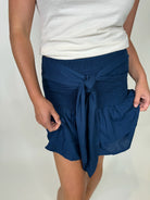 Skemo Solid Tie Short Skirt Navy | Vagabond Apparel Boutique