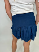 Skemo Solid Tie Short Skirt Navy | Vagabond Apparel Boutique