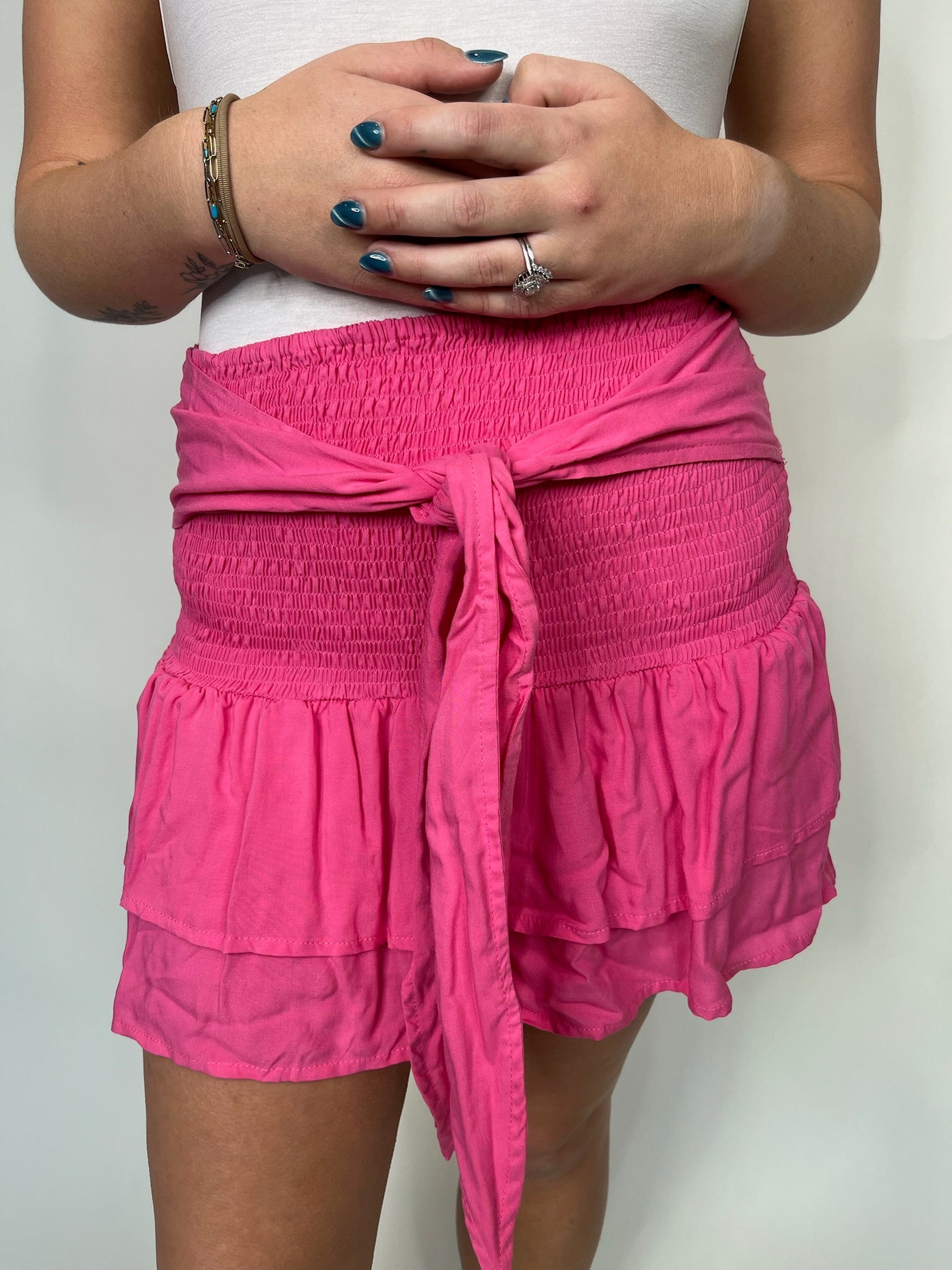 Skemo Solids Tie Short Skirt Pink | Vagabond Apparel Boutique