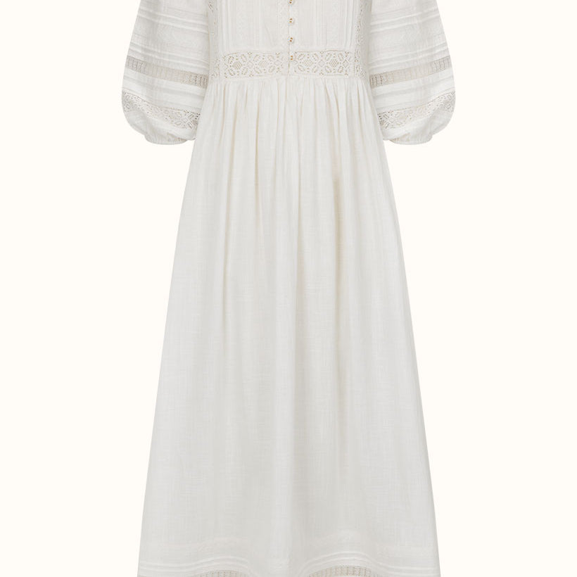spell stevie lace midi dress SPELL - Stevie Lace Midi Dress - Camellia 100% Organic Cotton Bust - XXS: 78cm | XS: 83cm | S: 88cm | M: 93cm | L: 98cm | XL: 103cm