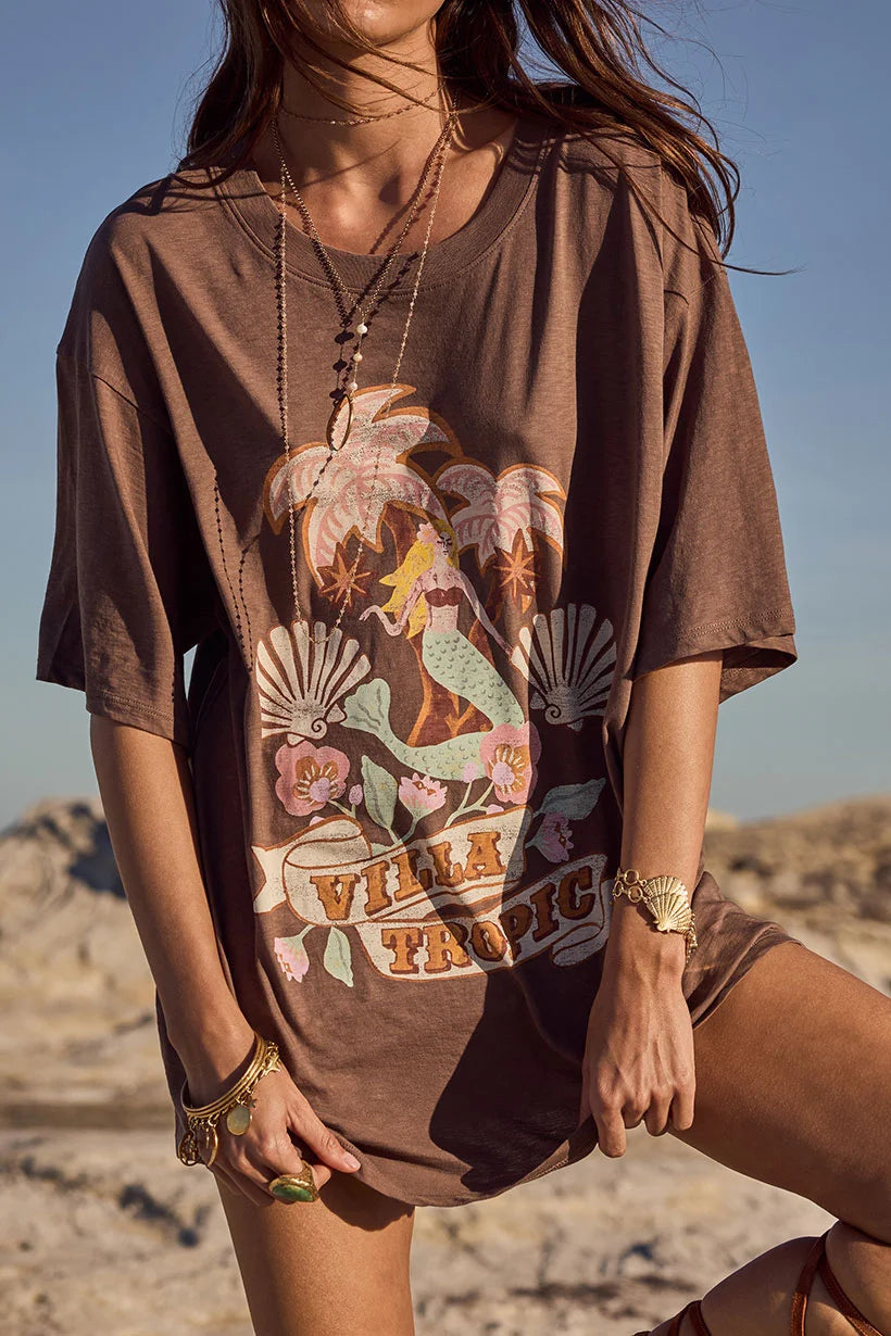 Spell | Villa Tropic Oversized Biker Tee | Close | Vagabond | Apparel | Boutique